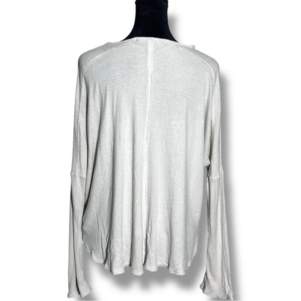 One Clothing Cream Thermal Knit Relaxed Fit Scoop Neck Comfy Long Sleeve Top